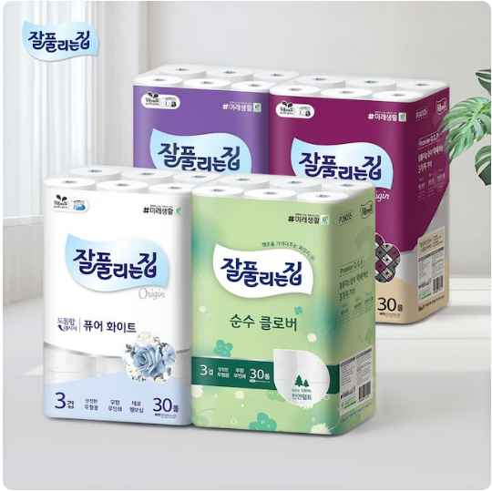 잘풀리는집 순수클로버 천연펄프 화장지 27m x 30롤 x 2팩