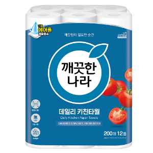 [ㅋㅍ] <역대 급> 깨끗한나라 데일리 천연펄프 키친타올, 200매, 12개