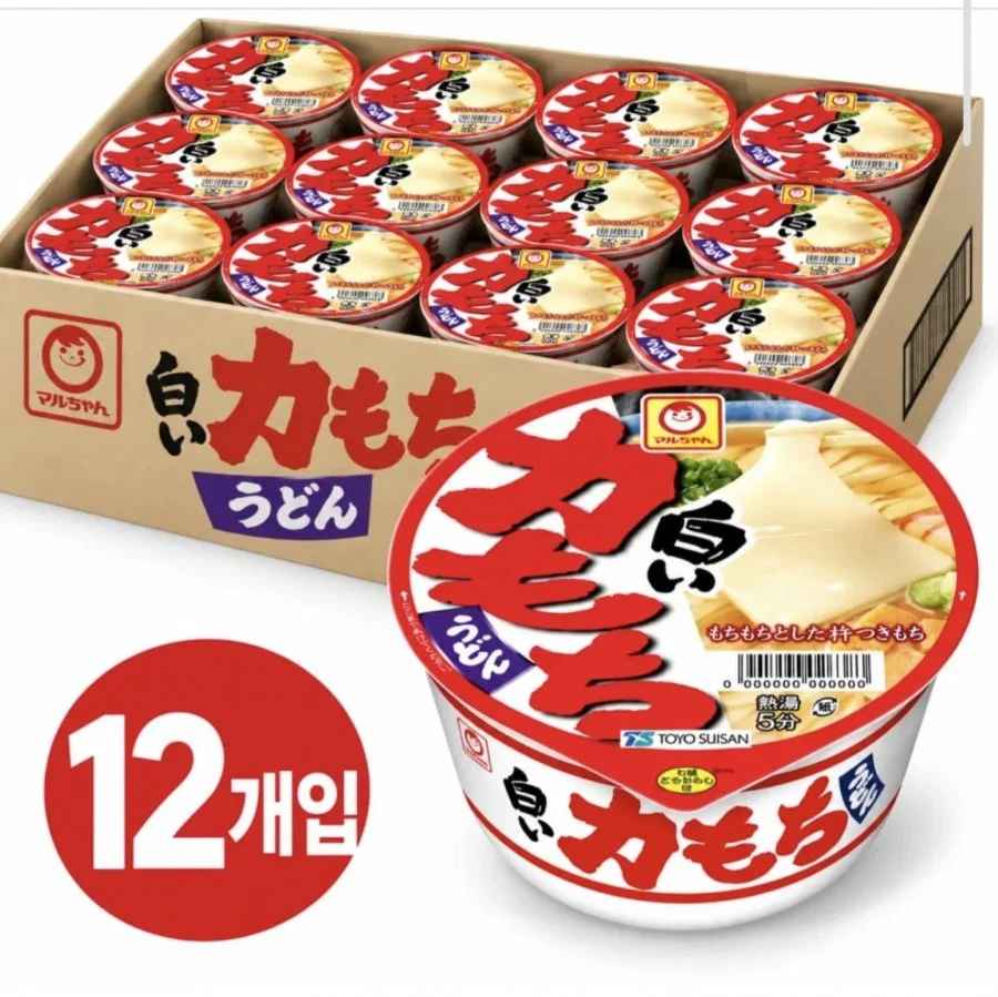 일본 컵라면 마루짱 시로이 치카라 모찌우동 109g 12개 (15,900원/무료)