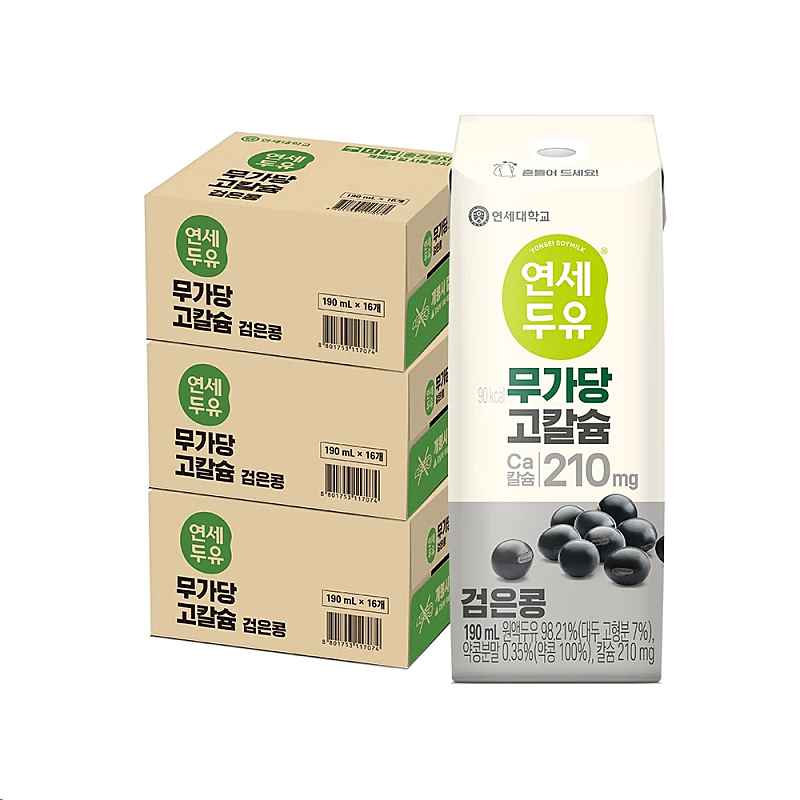 [토스] 연세두유 무가당 고칼슘 검은콩 두유, 190ml, 48개 (16,800원)