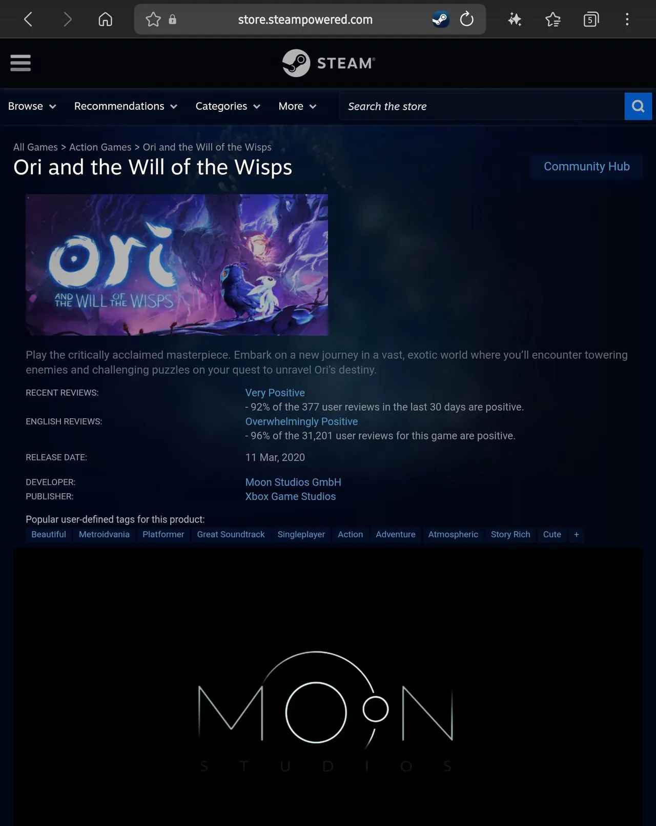 Ori and the Will of the Wisps 90% 할인