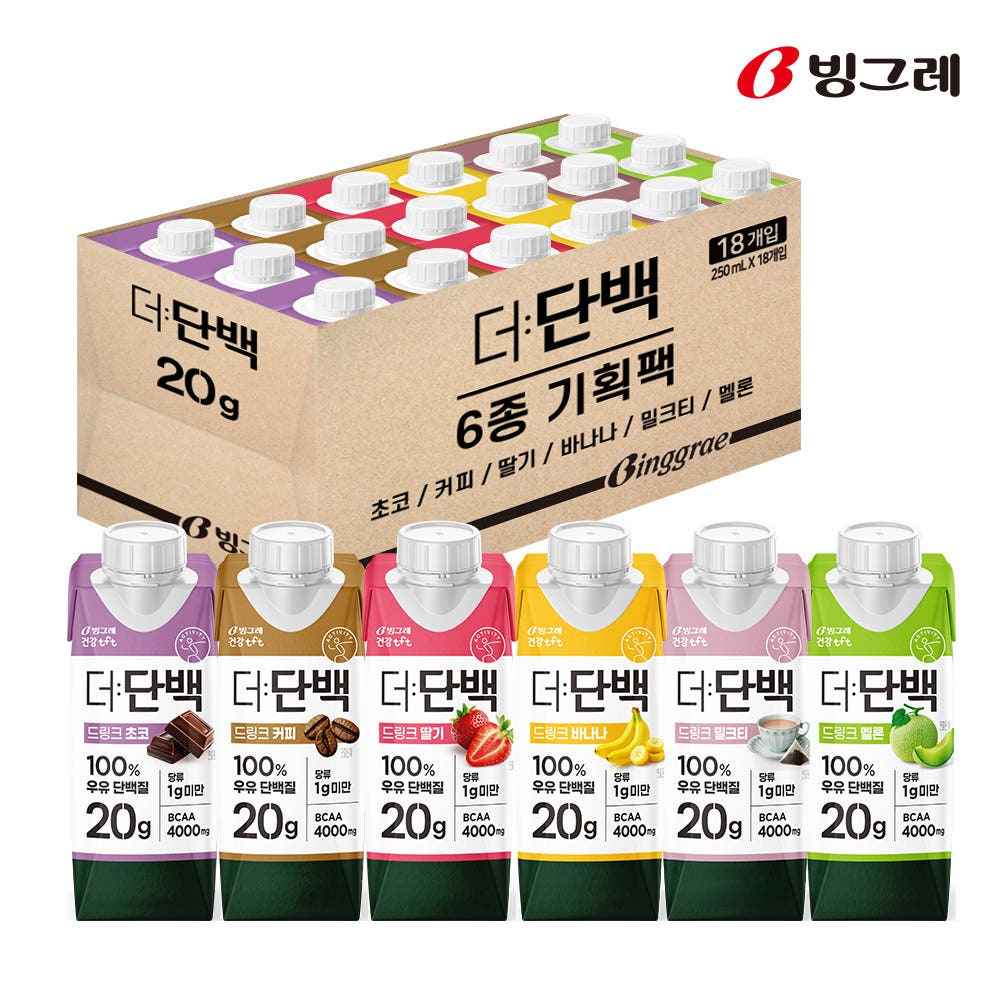 재할인 [네멤]<역대 급> 빙그레 더단백 250ml 6종 혼합 18개 단백질 음료 (체감가20,748원)