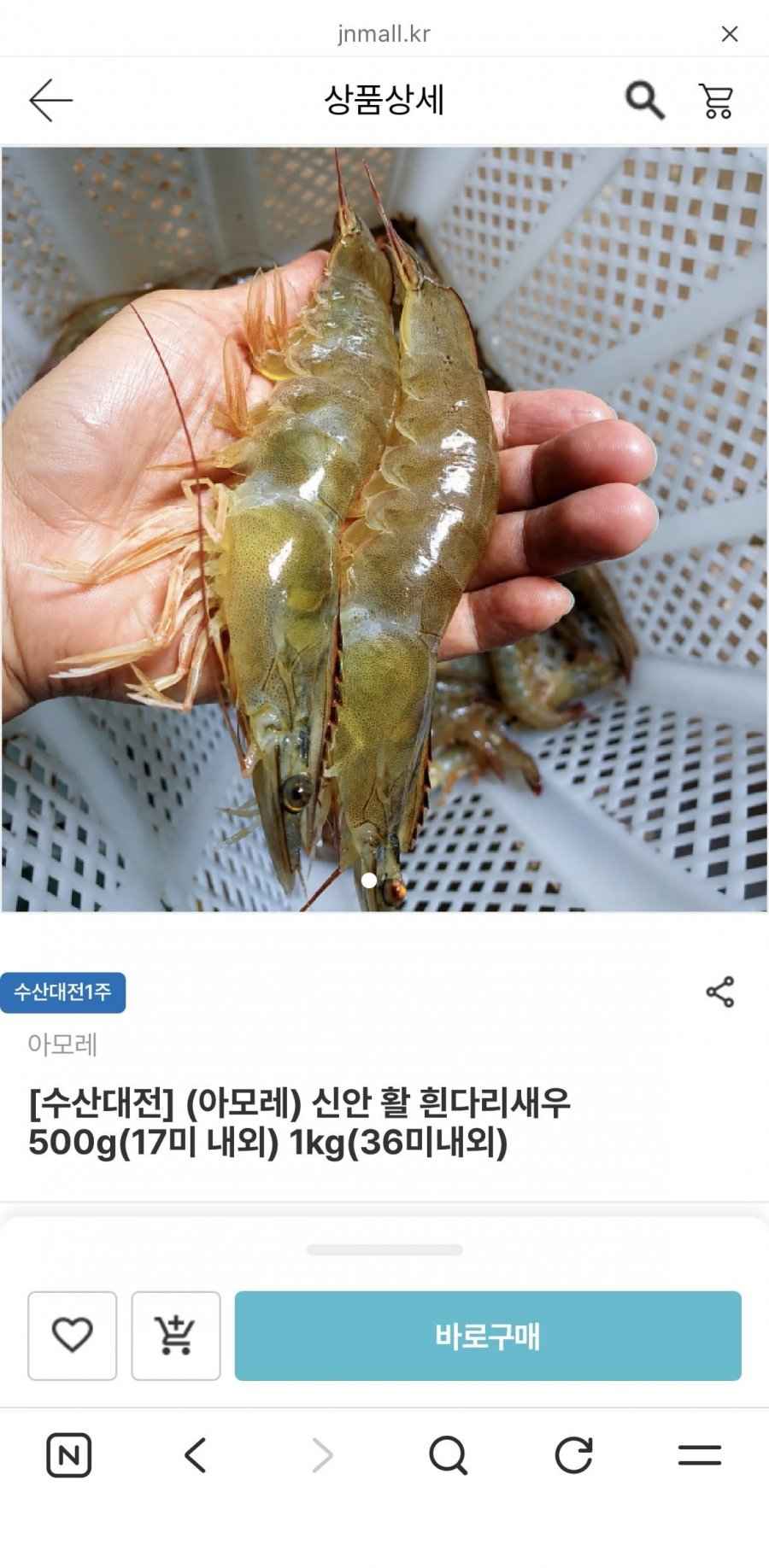 신안 활 흰다리새우 1kg(36미내외)