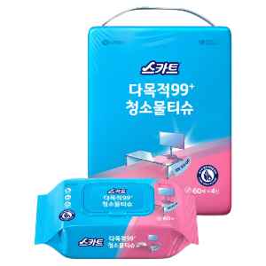스카트 잘 닦이는 다목적 99플러스 청소물티슈 60매 x 4입