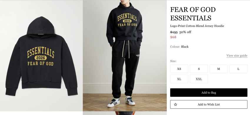 에센셜 클래식 플리스 후드 $68