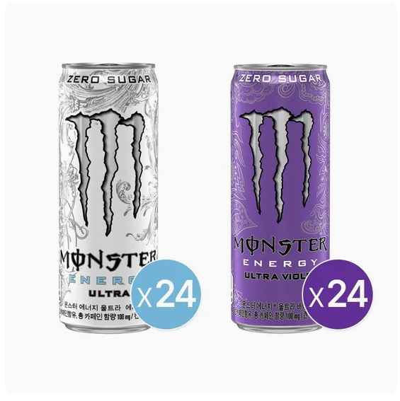초특가 [롯데온] <역대 급> 몬스터 에너지 울트라 355ml 24캔+바이올렛 355ml 24캔 (45,810원) 개당 954원