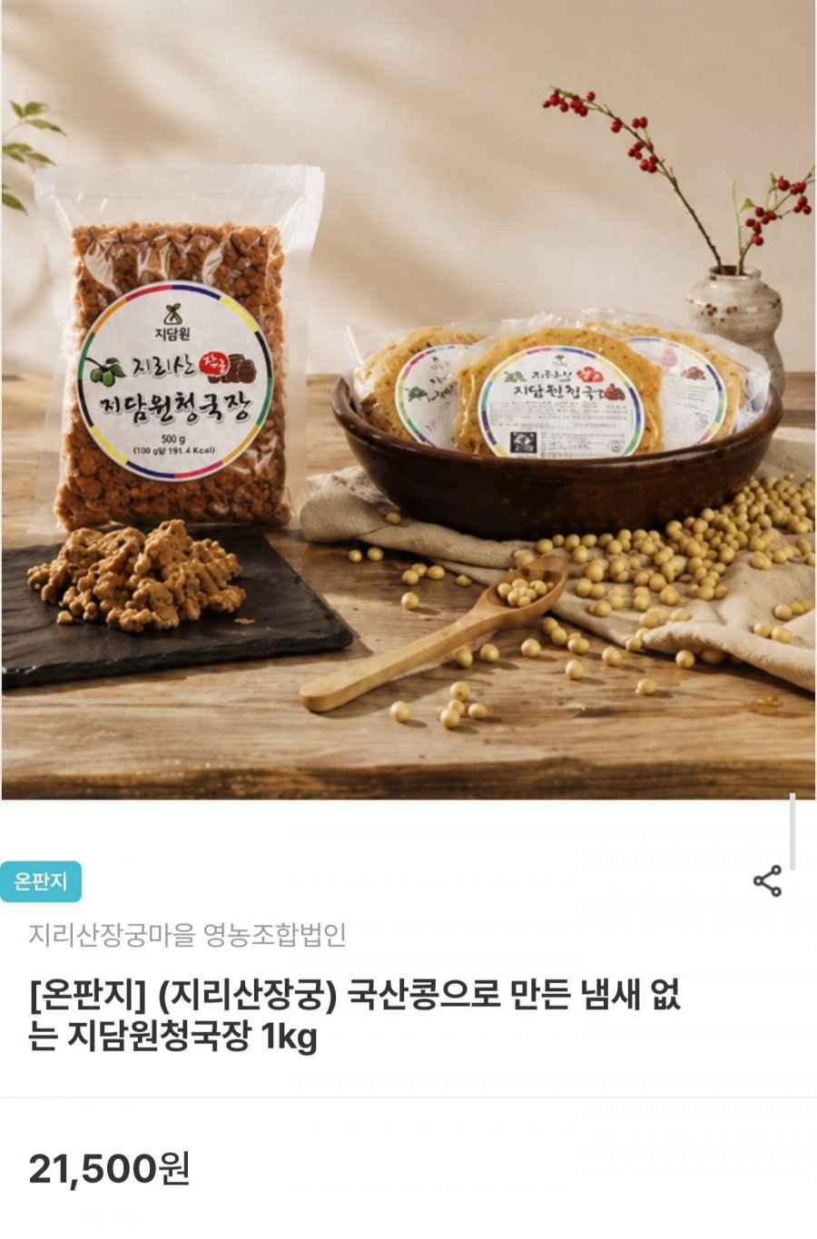 국산콩 지담원 청국장 1kg