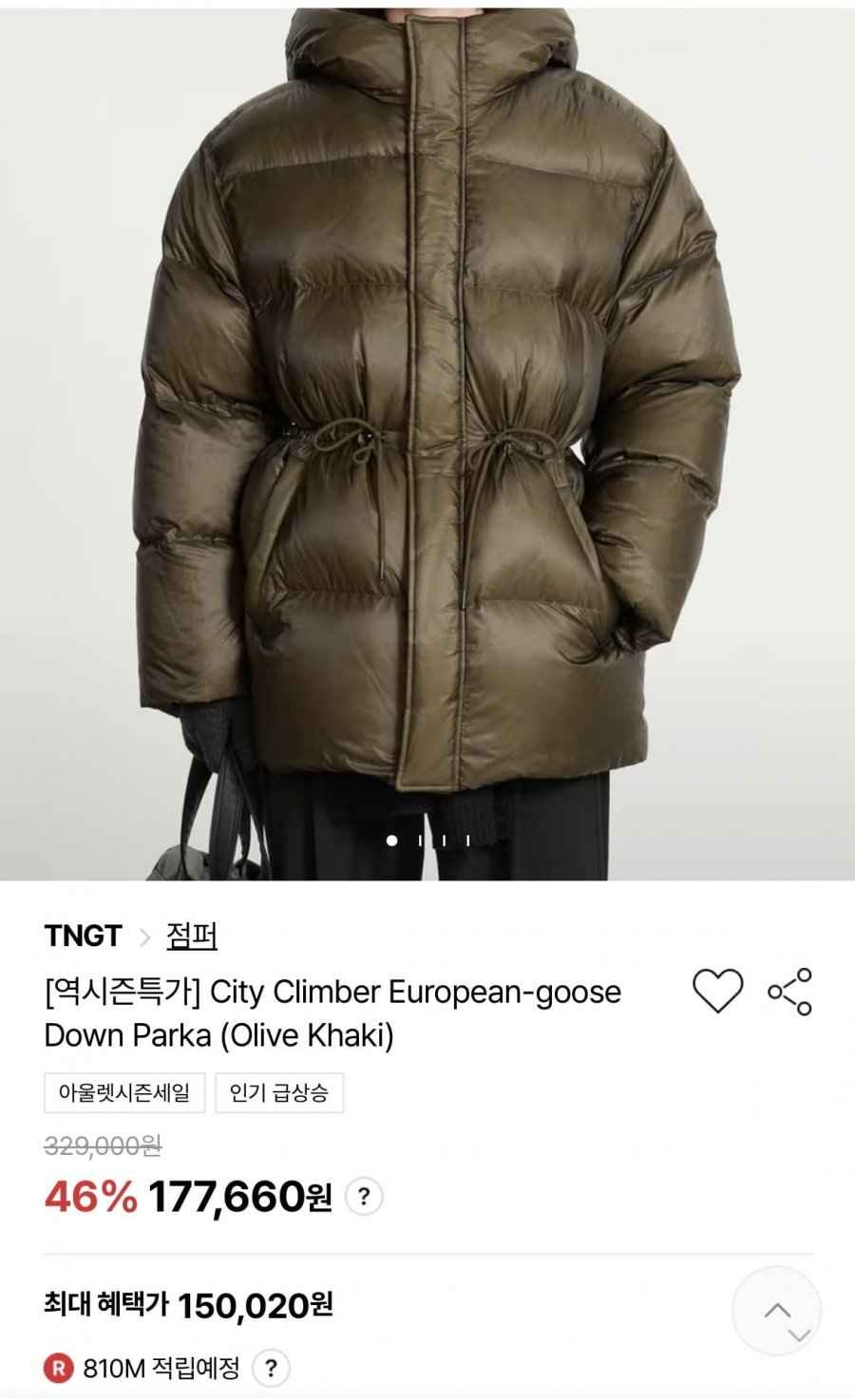 tngt 역시즌 유로피안 구스 다운 파카