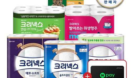 롯데온) 크리넥스 천연3겹 알로에 롤화장지 28m-24롤 x 2팩 + 마이비데 30매 23,950원