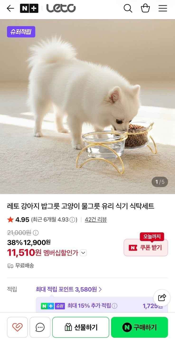 애완견 유리 식기 세트 (11,510원/무료)
