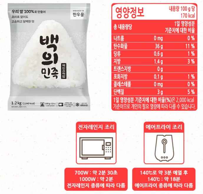 백미주먹밥 100g x 48개 (냉동밥 쌀먹)