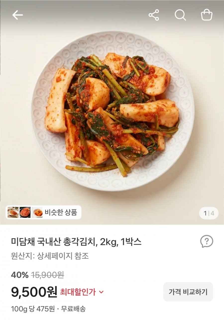 미담채 국내산 총각김치 2kg (9,500원/무료)