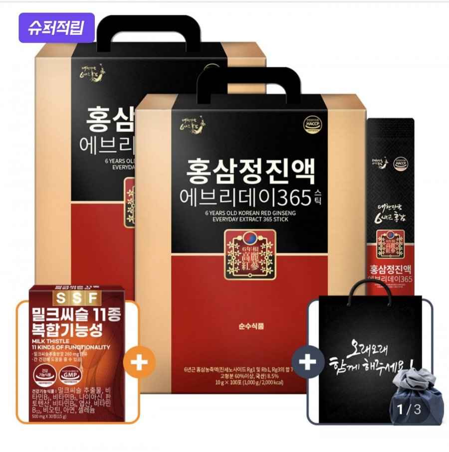 6년근 홍삼정 진액 에브리데이 365 홍삼 스틱 200포 (46,930원/무료)