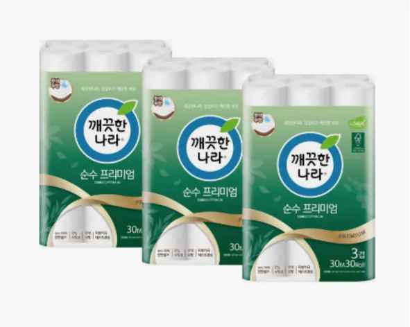 [지마켓] 깨끗한나라 순수프리미엄 30m30롤3팩 (36,810원) (무료)