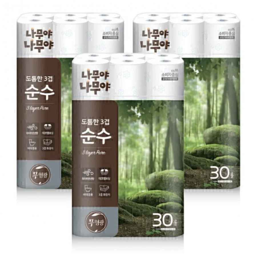 나무야나무야 도톰한3겹순수 화장지 27mx30롤 3팩 (23,760원/무료배송)