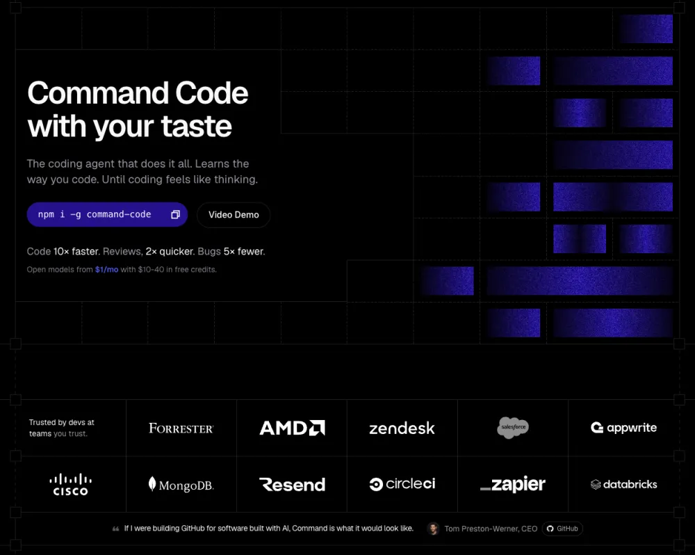 commandcode.ai 공식 메인 페이지 스크린샷
