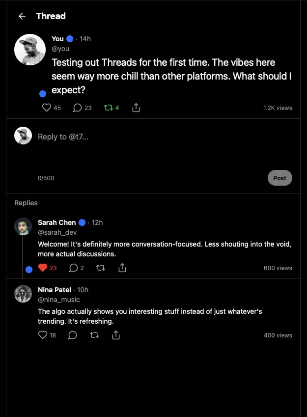 Threads 클론 쓰레드 디테일 — 원글과 답글 체인
