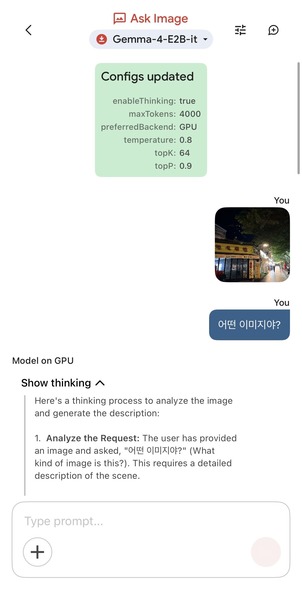 Ask Image 입력 화면 — 사용자가 사진을 첨부하고 질문을 입력하는 모습