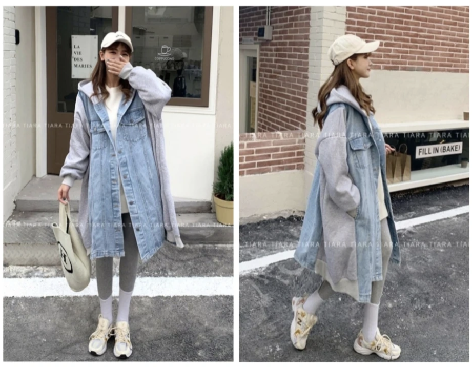 오버핏 후드 데님 롱 자켓