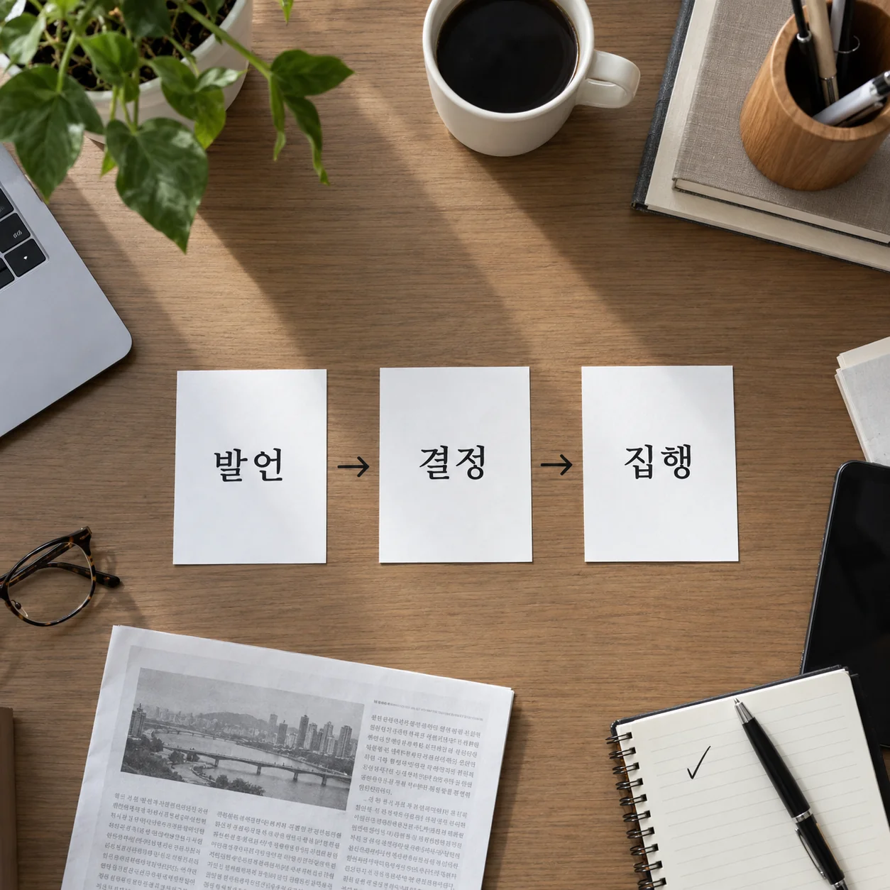 발언과 결정과 집행을 구분해 적은 한국어 메모