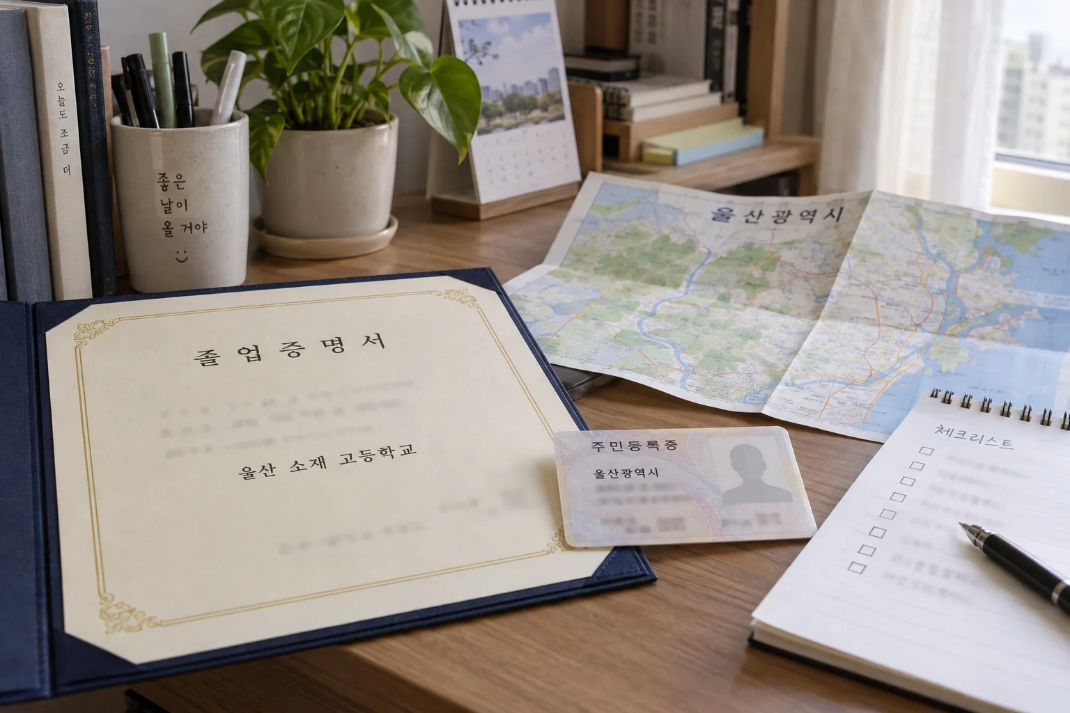 울산 고교 졸업과 거주 요건을 확인하는 서류와 지도