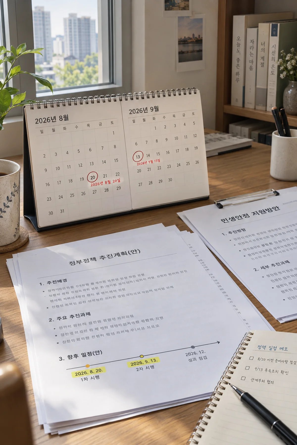 발표일과 기준일을 구분해 표시한 한국어 달력과 자료