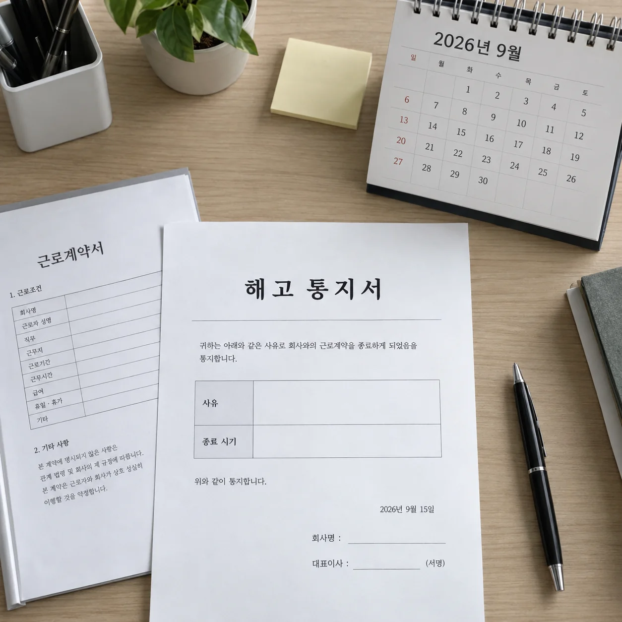 해고 사유와 종료 시기가 적힌 서면 통지서를 확인하는 장면