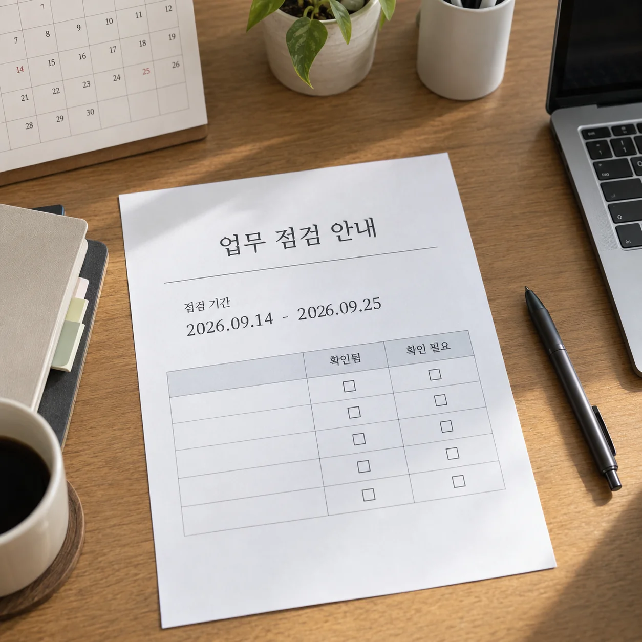 공고 기간과 확인되지 않은 참가 조건을 대조하는 사무실 문서