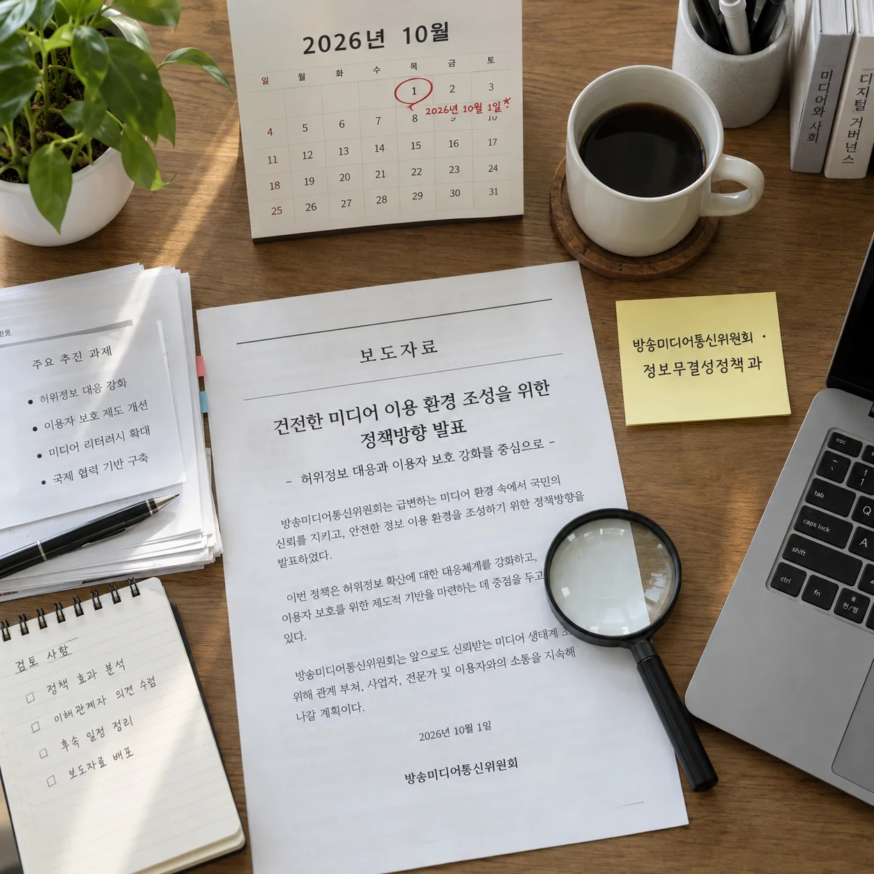 발표기관과 날짜, 담당부서를 대조하는 정보 확인 노트