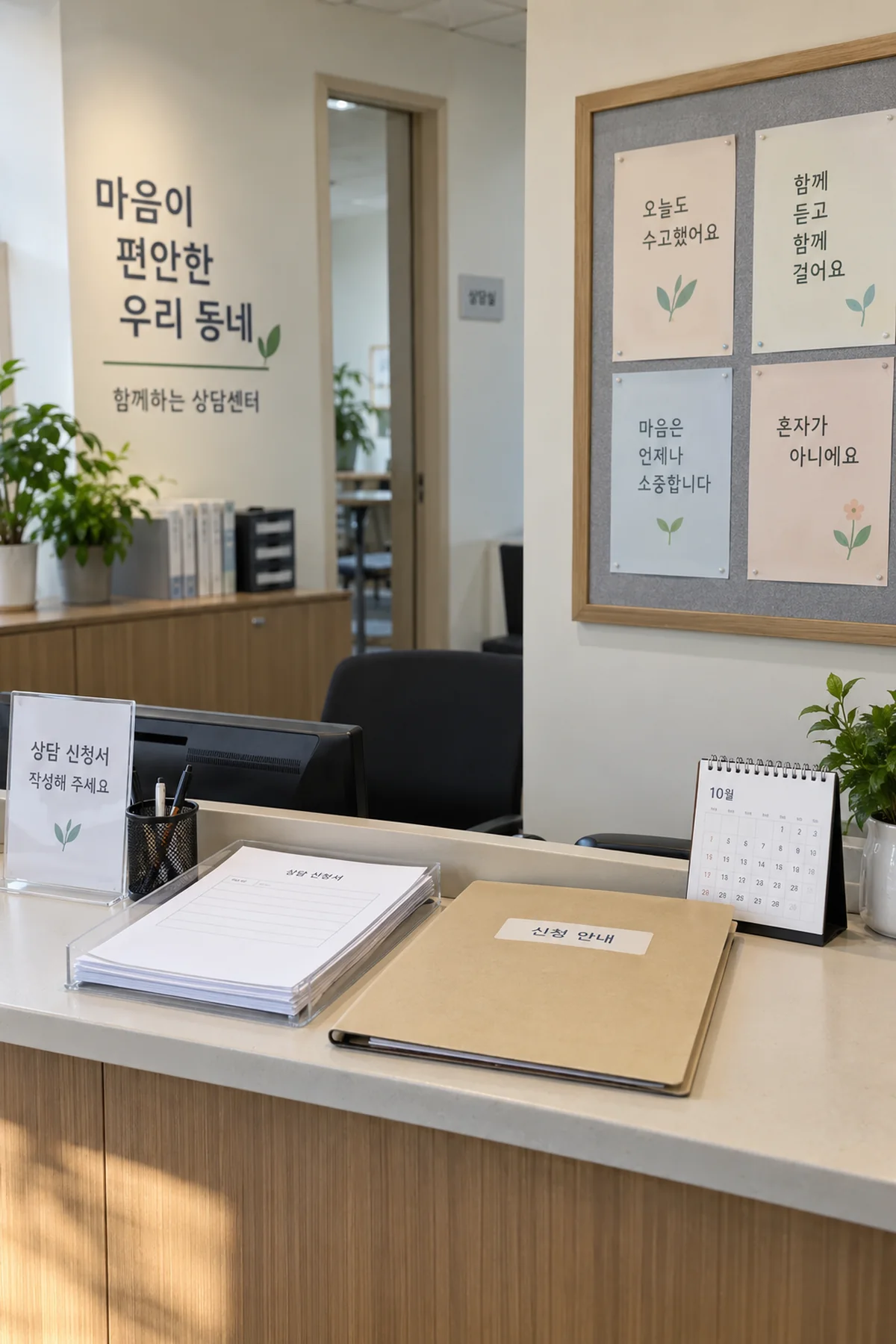 신청 절차를 확정할 수 없어 빈 안내 서류를 확인하는 모습