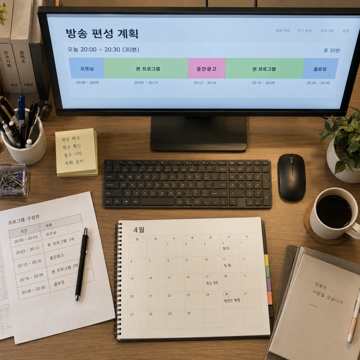30분 프로그램 편성표와 중간광고 구간을 확인하는 화면