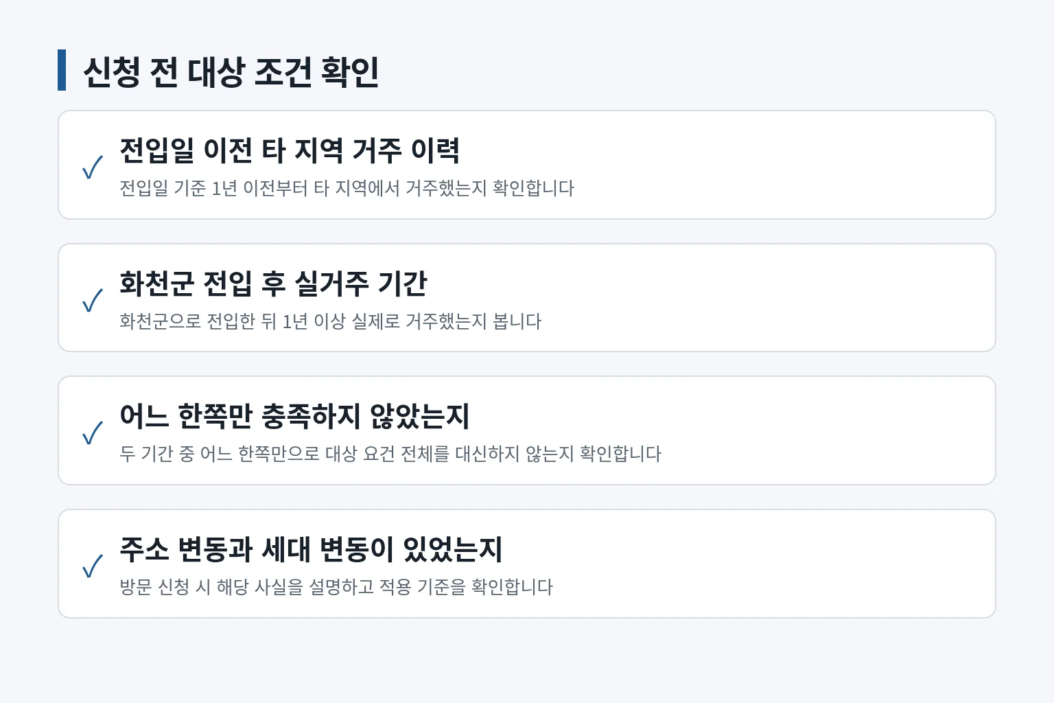 전입일 전후 거주 조건을 확인하는 체크리스트입니다