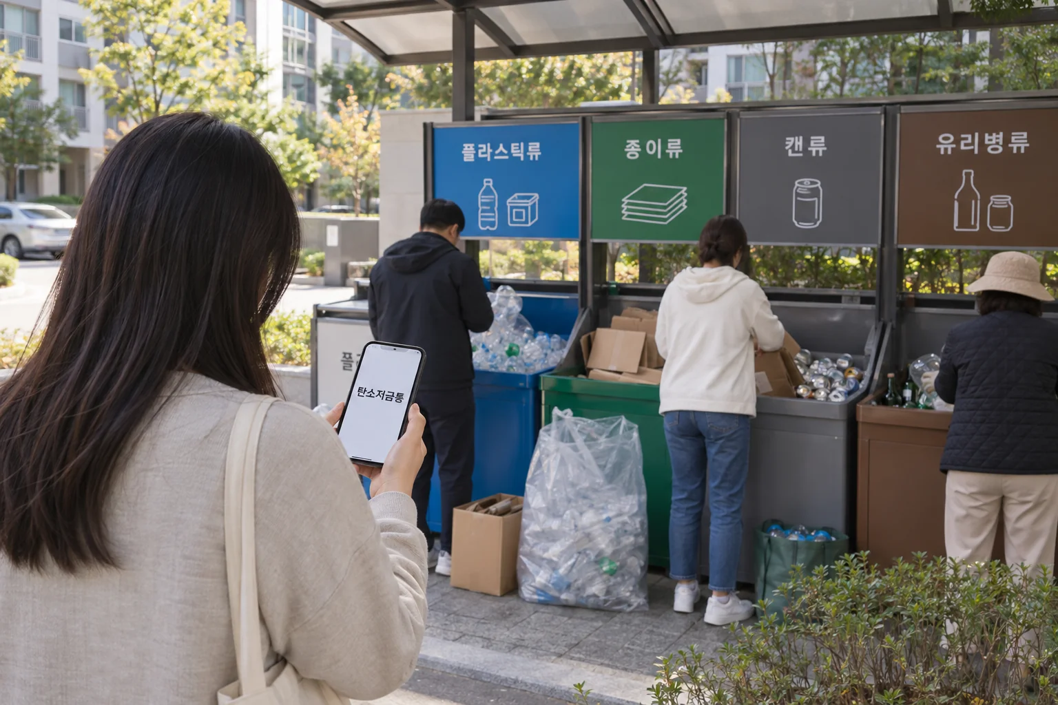 시민 주도 탄소중립 활동을 상징하는 재활용 실천 장면
