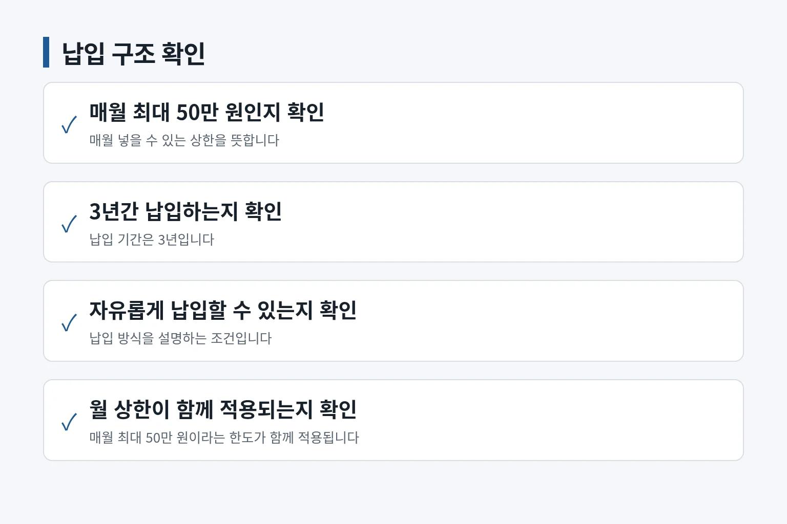 월 최대 납입액과 자유납입, 납입 기간을 확인하는 정보 그림입니다