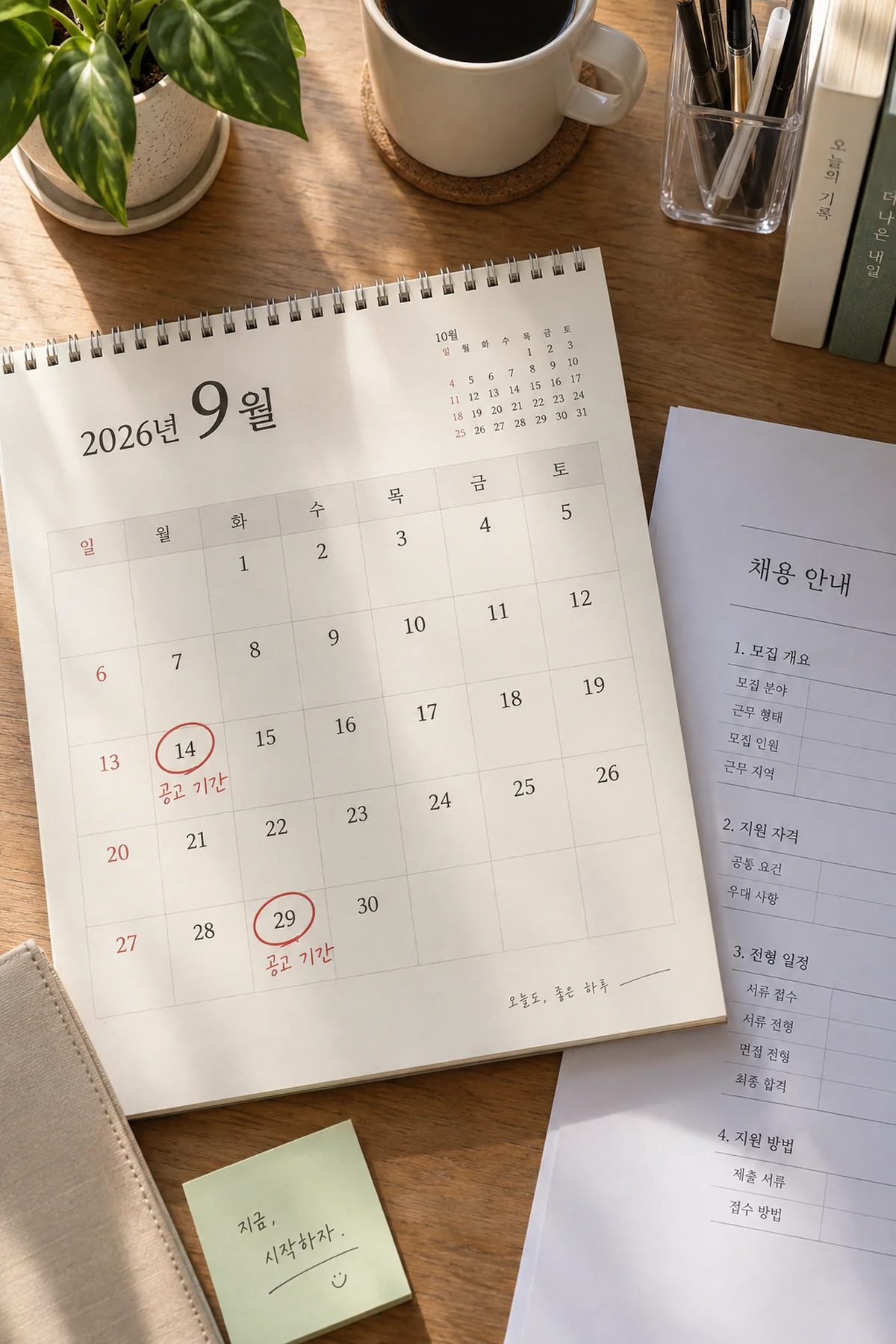 2026년 9월 공고 시작일과 종료일이 표시된 달력