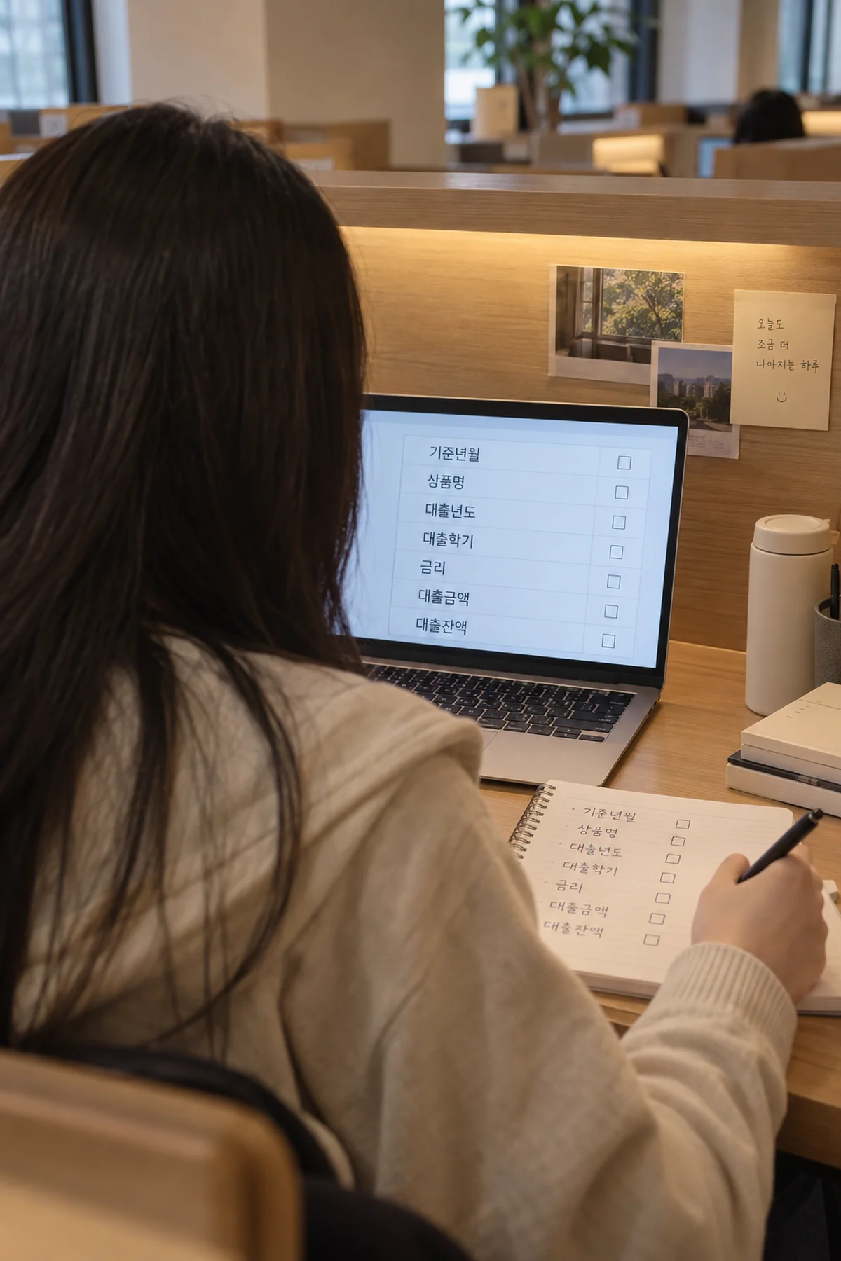 취업 준비자가 학자금 정보 항목을 순서대로 점검하는 책상