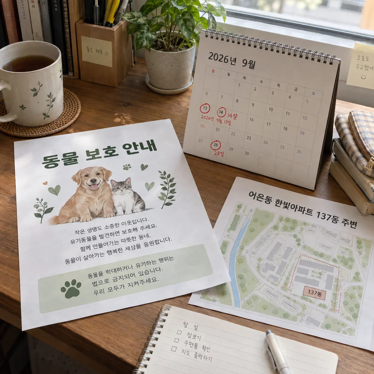 발견 장소와 공고 기간을 달력으로 대조하는 모습
