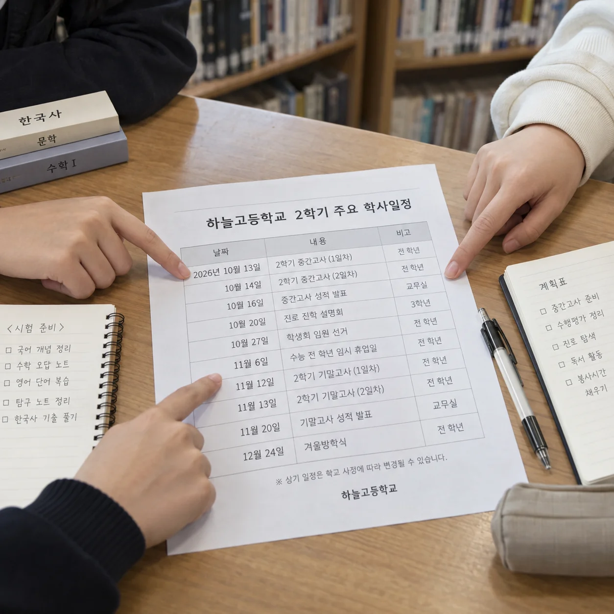 공개 일정표를 보며 학교별 날짜를 확인하는 장면