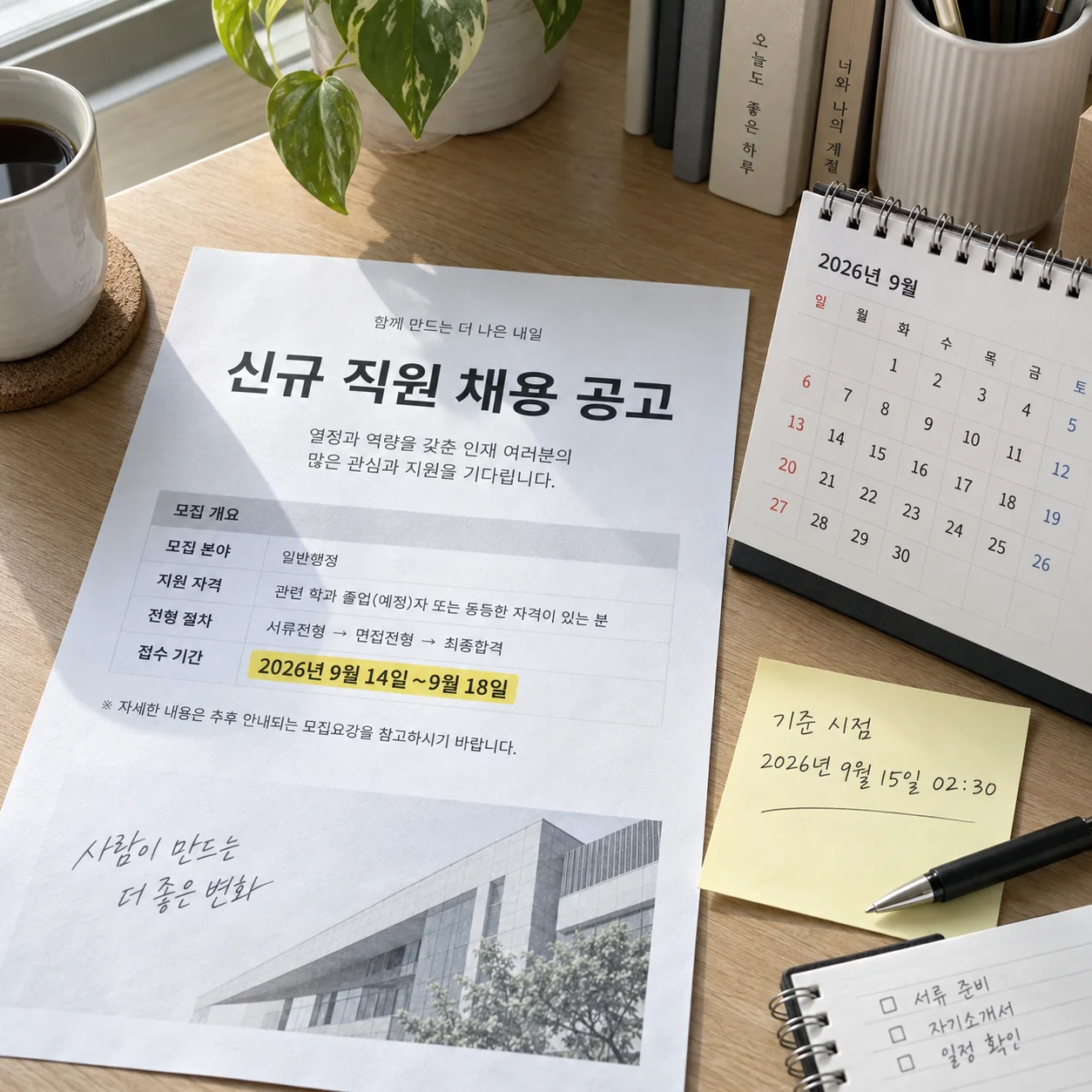 공고 기간과 기준 시각을 구분해 확인하는 달력과 메모