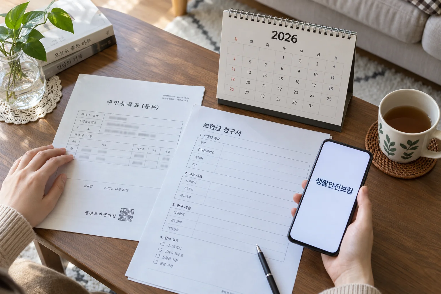광주 동구 생활안전보험의 대상과 청구 기준을 확인하는 서류 장면