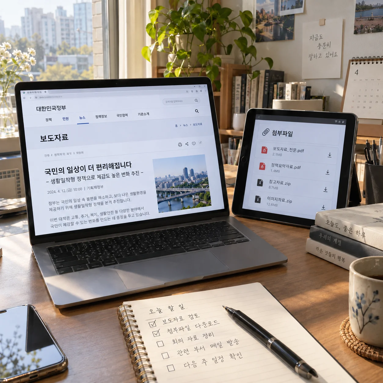 원문 보도자료와 첨부자료를 나란히 비교하는 화면