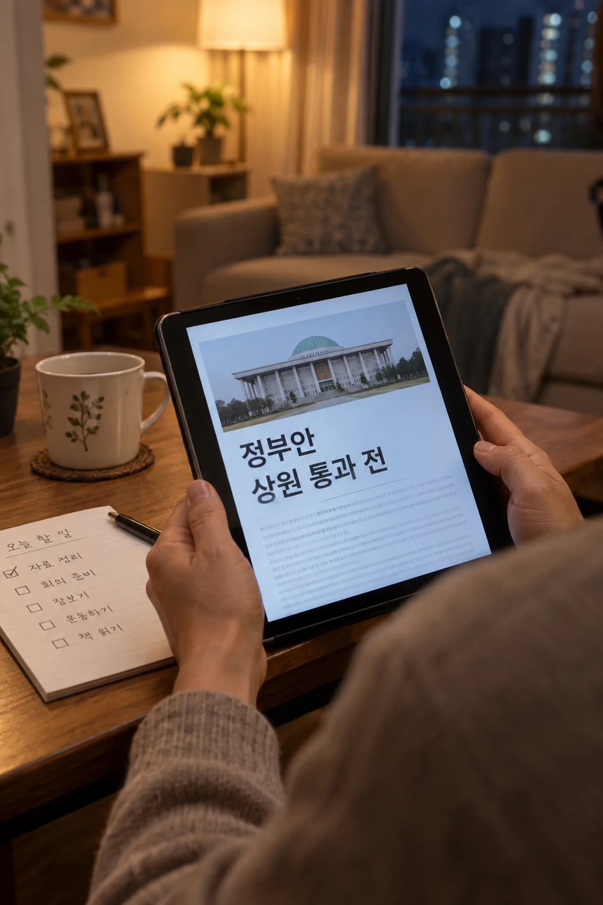 상원 통과 전 정부안을 확인하는 생활 정보 화면