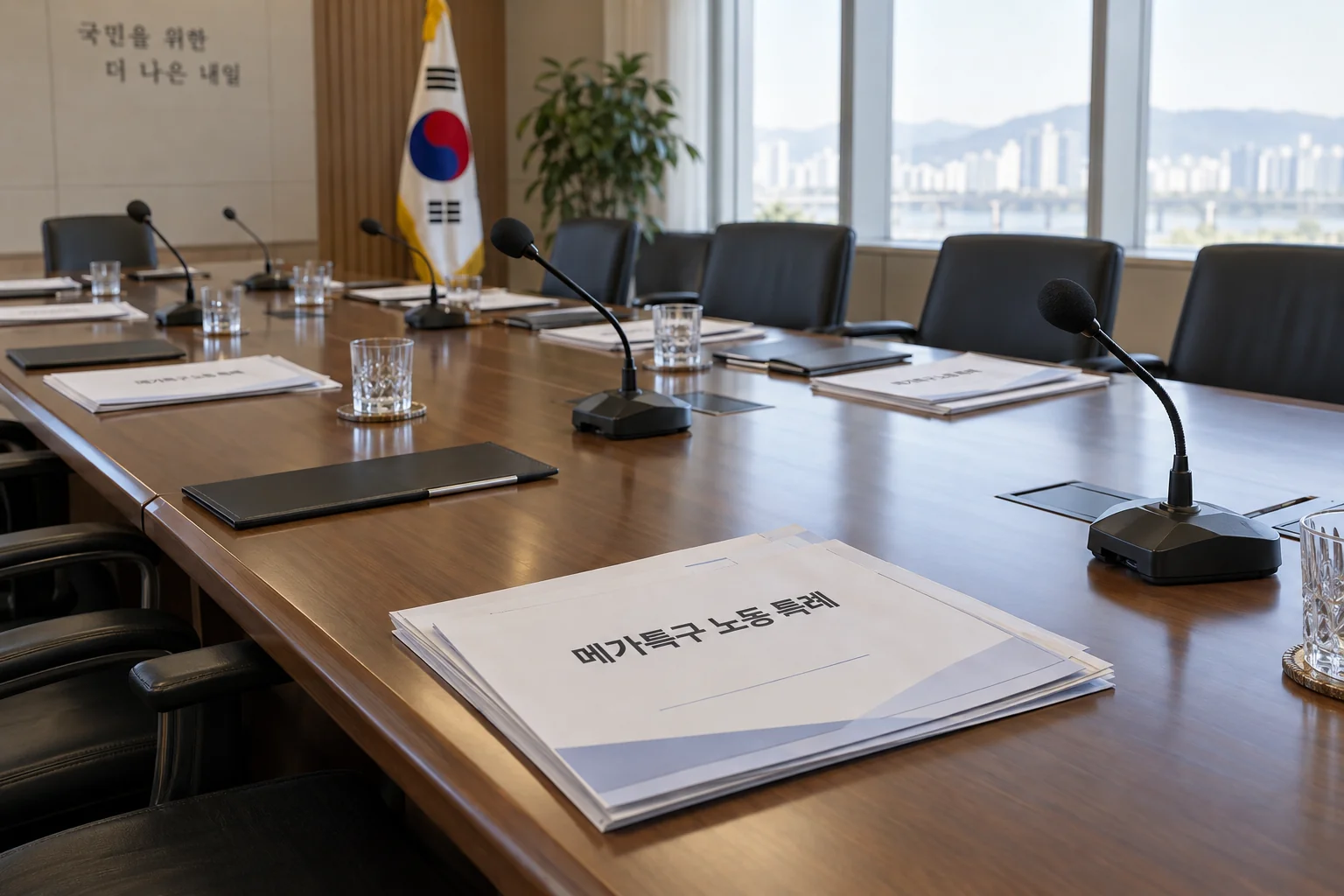 노동 특례 사회적 대화 제안을 검토하는 회의 장면