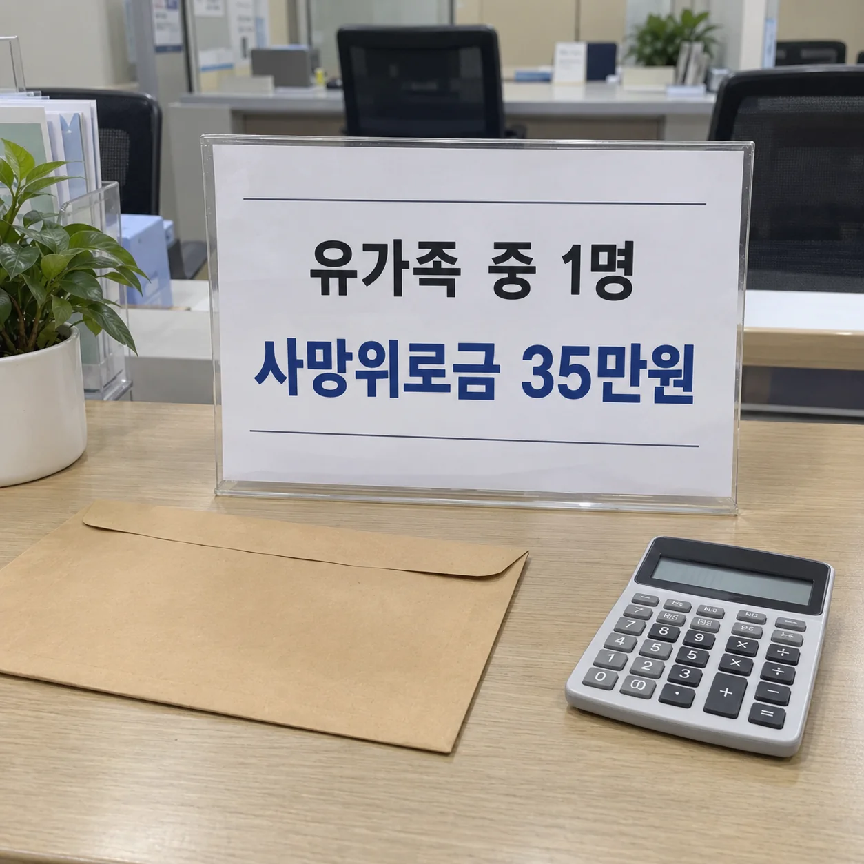 사망위로금 35만원과 유가족 1명 지급 내용을 보여주는 안내문