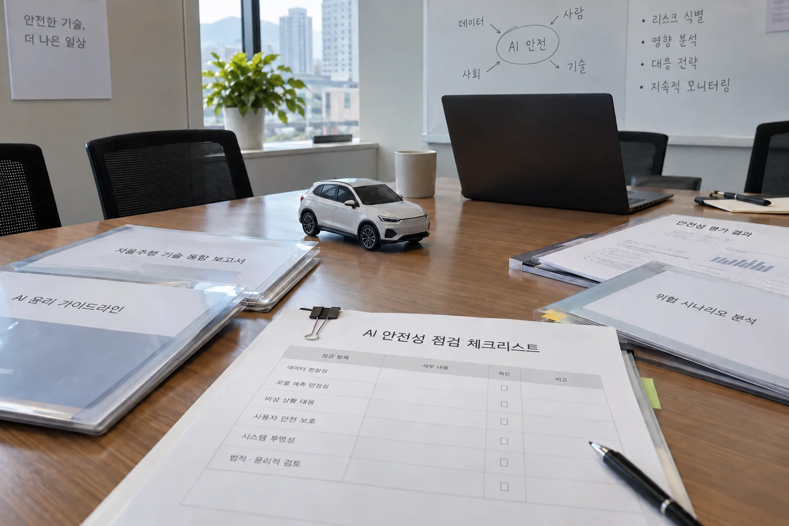 안전 투자와 투명성, 공통표준을 정리한 AI 정책 회의 장면