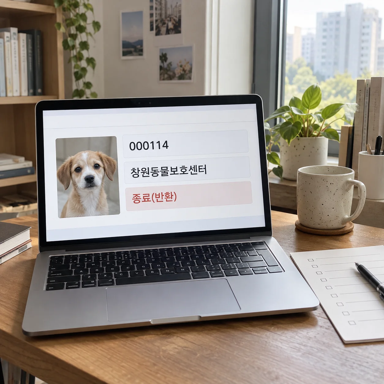 공고 번호와 보호센터 정보가 표시된 조회 화면