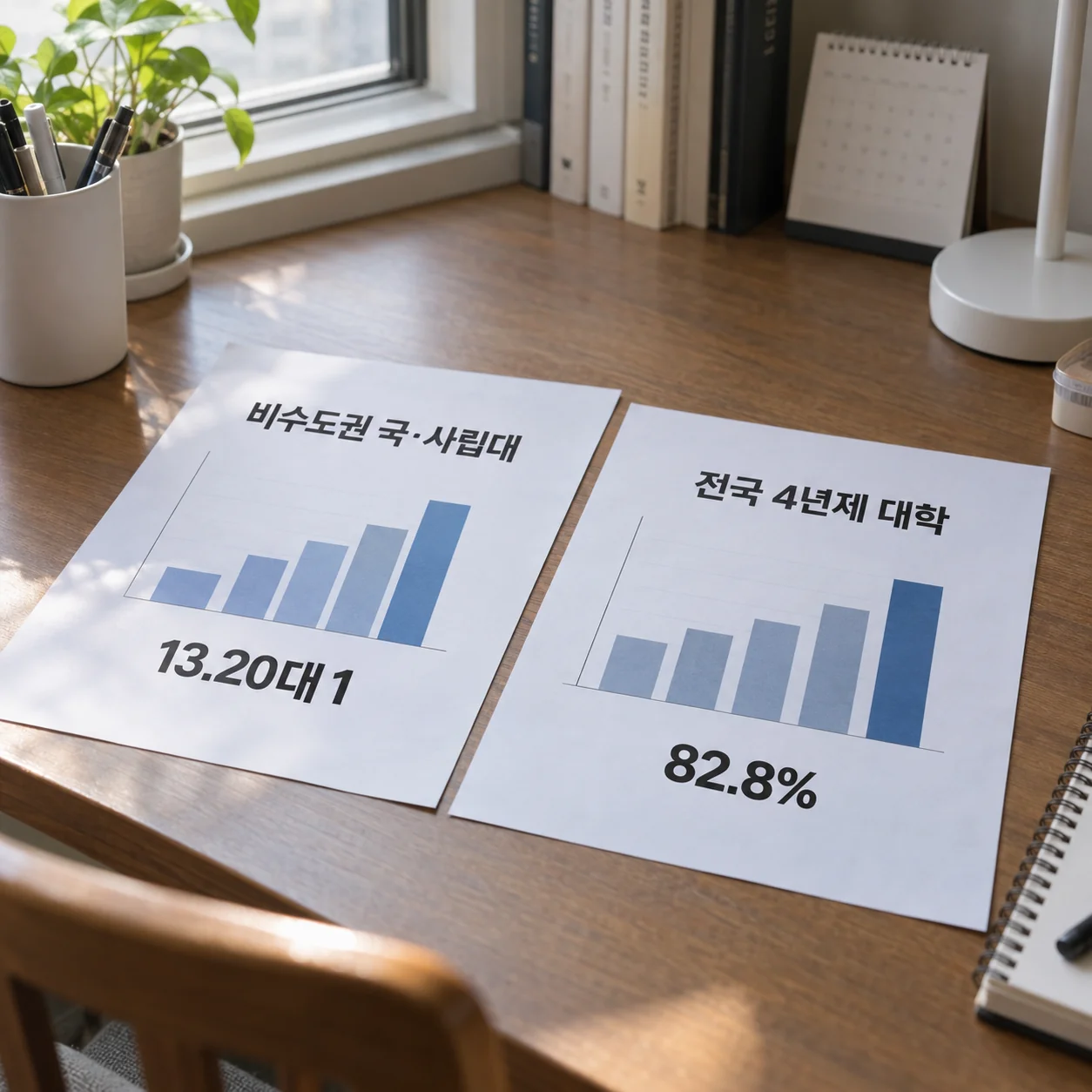 경쟁률과 취업률의 비교 범위를 나란히 확인하는 자료