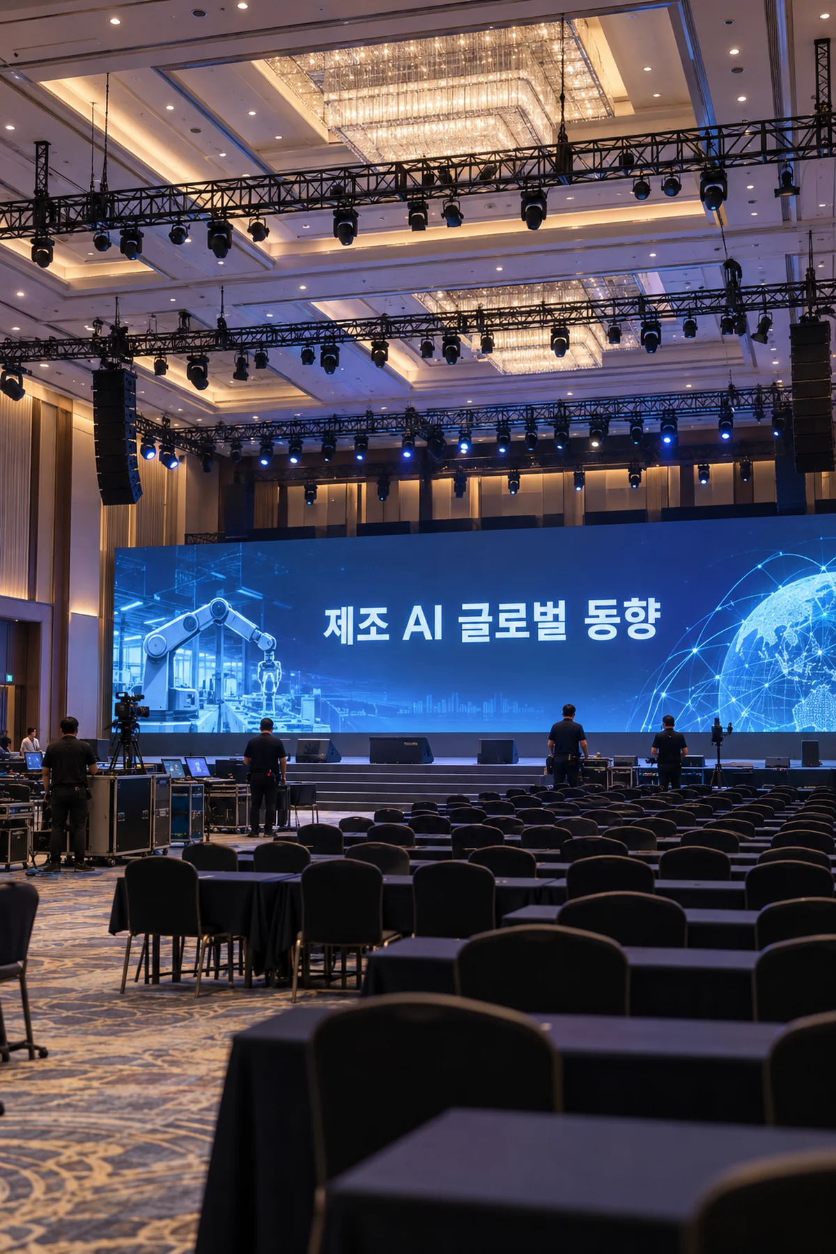 킨텍스 그랜드볼룸의 제조 AI 국제 컨퍼런스 준비 풍경