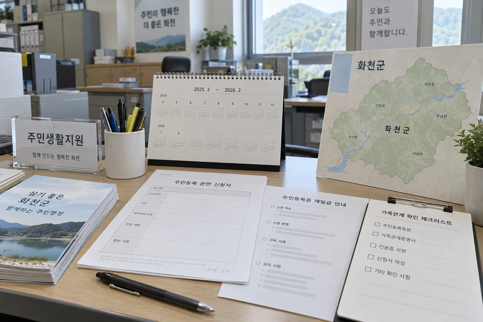 화천군 전입지원금 조건을 확인하는 서류와 달력