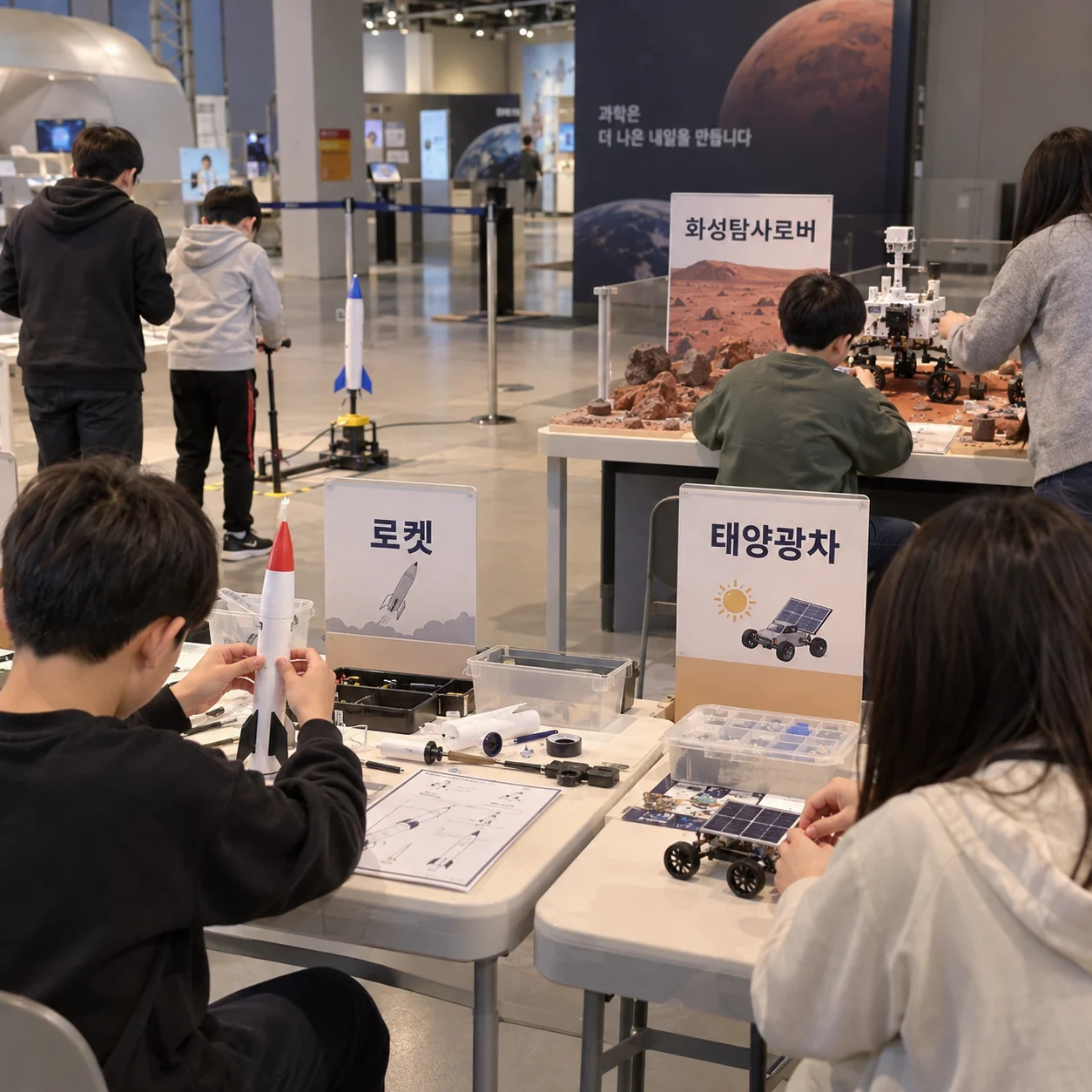 로켓과 태양광차, 화성탐사로버 체험 부스